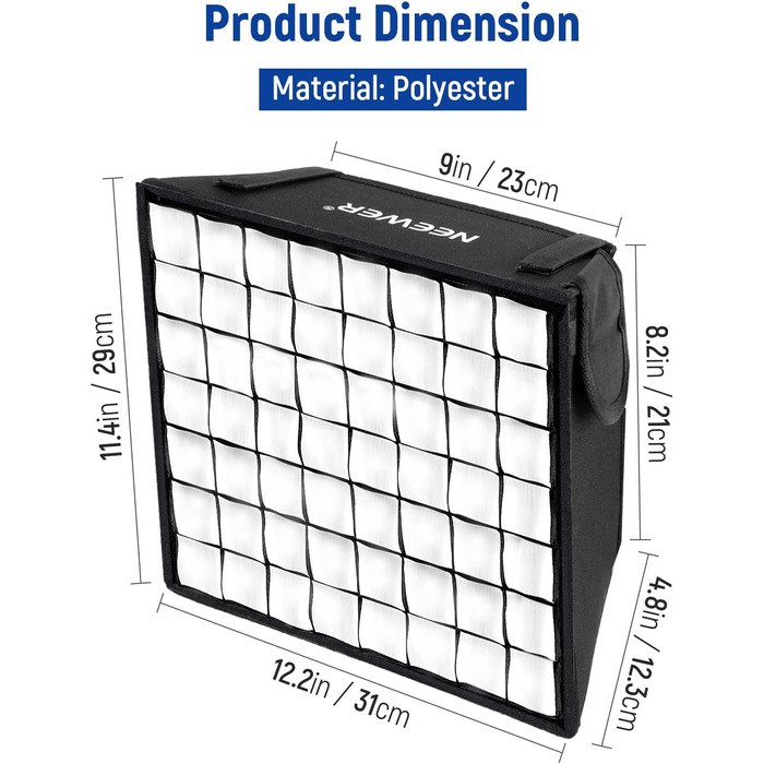 Складаний дифузор Softbox NEEWER 12.2'x11.4 з сіткою та сумкою для NL660/SNL660/RGB660/RGB660 Pro/RGB660 PRO II LED VIDEO світлова панель, студійна фотозйомка, портретна зйомка, YouTube, відео, м'яке освітлення