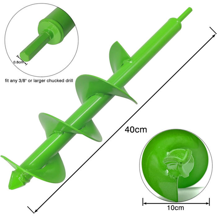 Посадковий бур Шнек для акумуляторного шуруповерта, свердло для отвору для бура Садовий бур, ручний шнек Шнек Ручний шнековий спіральний дриль, 10x40