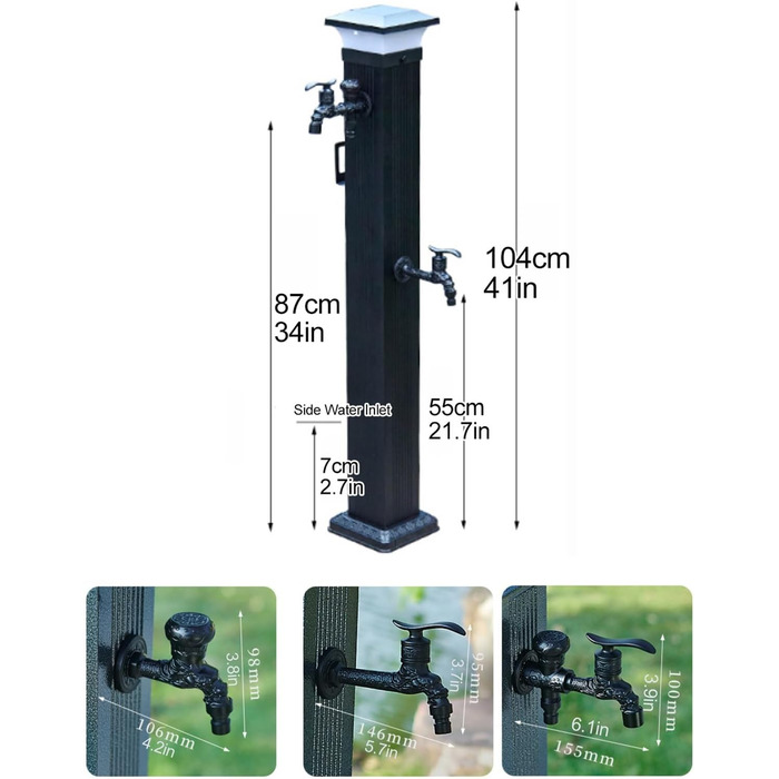 Водопровідна колонка садовий кран з сонячним світлом, водопровідна колонка садовий кран колонка водопровідна колонка водопровідний кран садовий кран 1/2 дюйма (Колір з довгим краном)