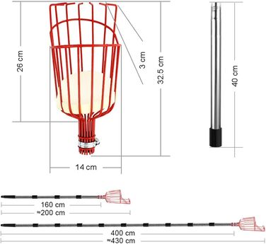 Збирач яблук з телескопічною ручкою з нержавіючої сталі 2.0M, збирач фруктів з телескопічною ручкою металевий, збирач вишні на відкритому повітрі, збирач фруктів з телескопічною жердиною, помічник комбайна для збору врожаю груш ягід Ø 145мм
