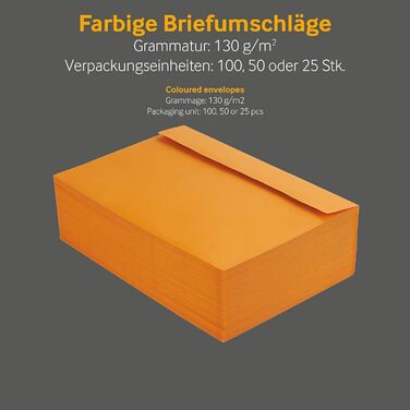 Кольорові конверти, DIN C6/5, Чутливий до тиску клей зі смужками, що відклеюються, Прямий клапан, 130 г/кв.м Colorista, З вікном, Жовтий, Порожні конверти (DIN C5, Помаранчевий-25), 100 шт.