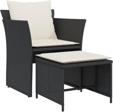 Садове крісло з підніжкою Чорний Poly Rattan Black and Cream