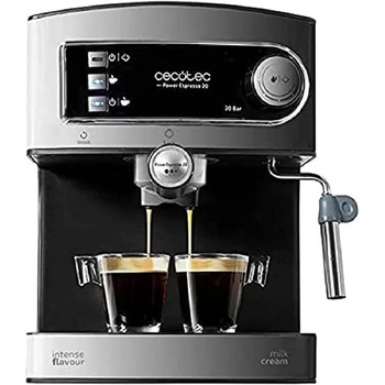 Еспресо-машина Cecotec Cumbia Power Espresso 20 Barista Aromax. Потужність 2900 Вт, 2 системи опалення, насос під тиском 20 бар, манометр, подвійний тримач фільтра на виході та 2 фільтри (базовий)