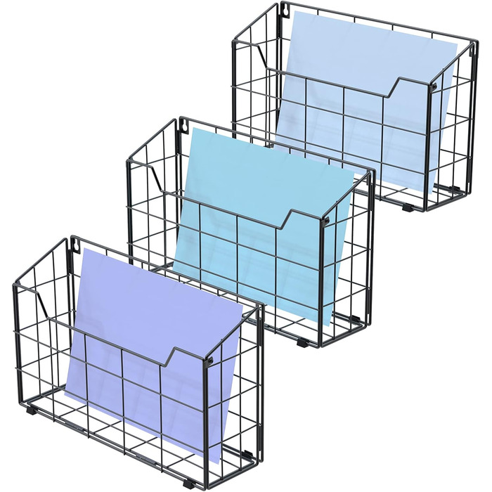 Великий тримач для журналів Univivi Стінка, Тримач для газет Настінний металевий для поштового листа формату А4, Тримач для брошури Стіна та стіл у кухні Вітальня Офіс Ванна кімната, Стійка для журналів Стіна чорна -3 упаковки