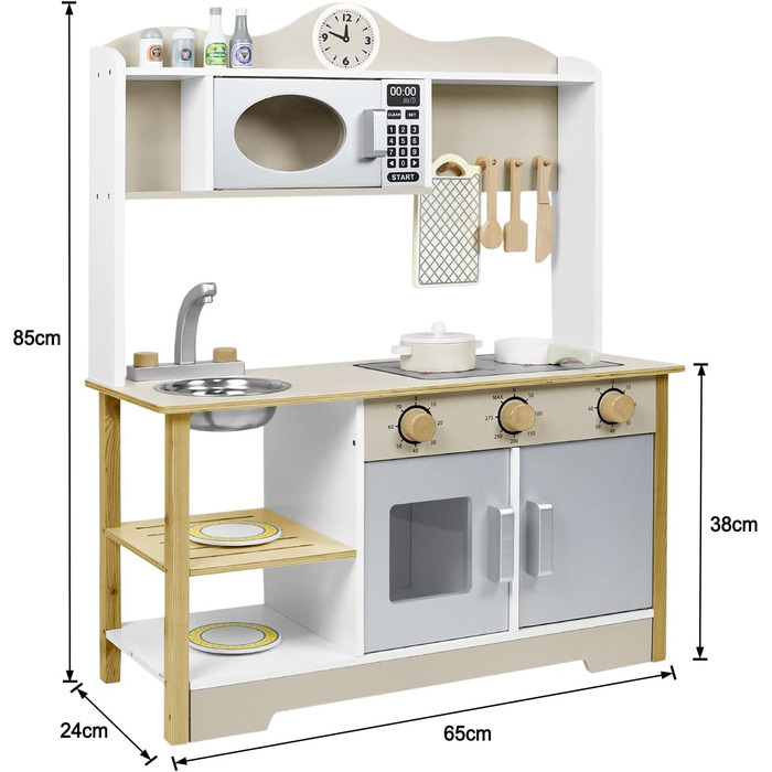 Дитяча кухня дерев'яна кухня ігрова кухня 68x26x78см для дітей міні-кухня аксесуари ігровий набір з 2 плитами, раковиною, краном, мікрохвильовою піччю дитячі іграшки для дівчаток і хлопчиків кухонні іграшки