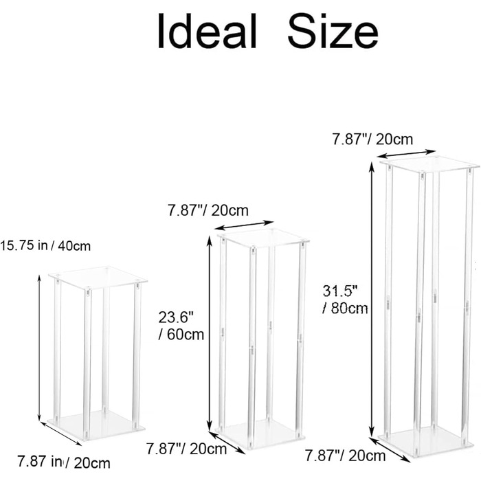 Підставка для квітів Inweder Весільні прикраси для столів - набір з 3 акрилових підставок для квітів Високі вази для квітів для прикрас Прозора підставка для столу Колона Геометрична ваза для домашнього декору 406080см 3 40см60см80см 3 40см60см80см