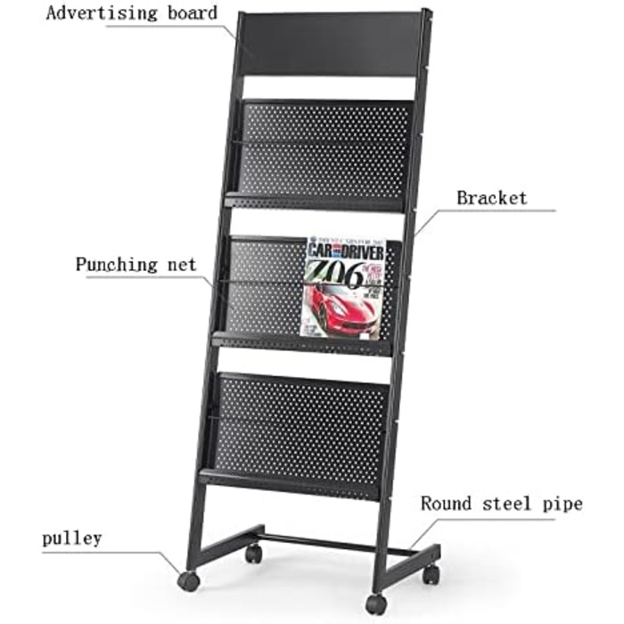 Сучасний окремо стоячий журнал, стійка для газет, газетний стенд, інформаційний стенд, стійка для газет, металева полиця, мобільний рекламний стенд, окремо стоячий журнал, 1004