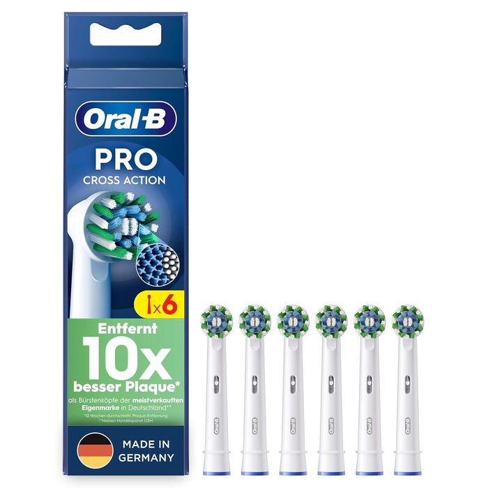 Щітки Oral-B Pro CrossAction для електричної зубної щітки, 6 шт. , чудове чищення зубів з інноваційними Х-подібними щетинками, оригінальна насадка для зубної щітки Oral-B, Made in Germany White 6 шт.