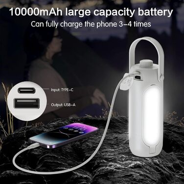 Світлодіодний кемпінговий ліхтар Акумуляторний, 4 кольори світла, 10000mAh акумулятор, аварійне світло на випадок перебоїв в електромережі, Складна підвіска, водонепроникність IPX5, Підходить для кемпінгу, перебоїв в електромережі, походів