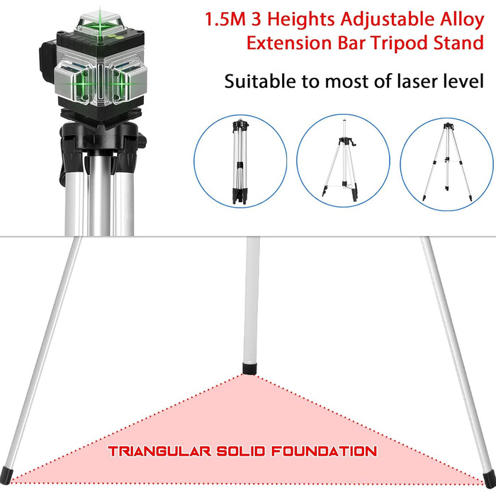 Поперечний лазер, лазерний рівень KKnoon 4x360 зі штативом, з підйомною платформою та магнітним настінним кріпленням Поперечний лазер зелений 16 ліній, самовирівнюючий поперечний лазер