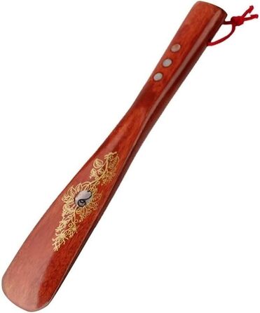 З ручкою, Shoehorn, Shoehorn для жінок, класичний золотий візерунок, короткий ріжок, зручний для перенесення помічник для взуття з масиву дерева для подорожей, підходить для старших 22*4 см червонувато-коричневий*2