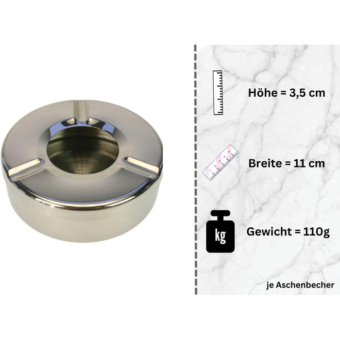 Попільничок з нержавіючої сталі зі знімною кришкою для зовнішнього використання, попільничка для вітру, 11 см х, 3,5 см для саду, зовнішнього використання, попільничка для громадського харчування, балконна попільничка, 5