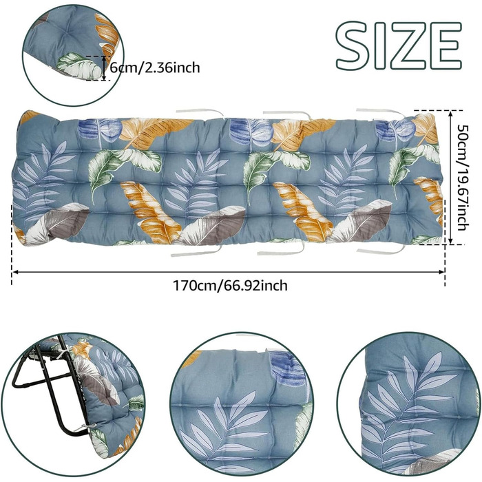 Подушка для шезлонга HOUSN, подушка для шезлонга, подушка з високою спинкою, шезлонг-гойдалка, подушка для сидіння 8 см з краваткою, подушки для шезлонга, святкові, в приміщенні, на відкритому повітрі, 1,53 * 170 * 8 см 53 * 170 * 8 см 1