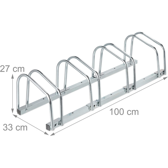 Велосипедна підставка Relaxdays підлогова, на 4 велосипеди, ширина шини до 60 мм, металева, гараж, велосипедна стійка, срібло