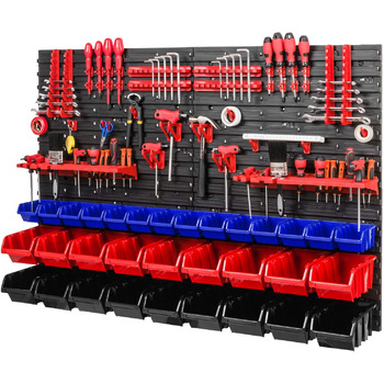 Стелаж для майстерні PAFEN - 1152 x 780 мм - Настінна полиця з ящиками для штабелювання Тримач для інструментів - Стійка для жолоба Настінні плити Extra Strong (синій/червоний/чорний)