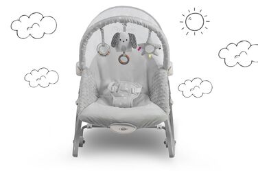 Дитяча гойдалка Nukido Baby Bouncer з музикою - Металевий каркас і міцний пластик - Замок гойдалки - Вібраційна система - Додаткова іграшка Montesorri - 48 x 62 см - Сірий