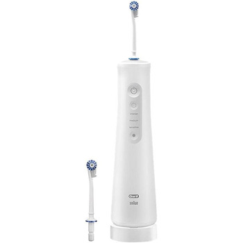 Іригатор для порожнини рота Oral-B AquaCare 6 Pro-Expert, 2 змінні насадки, очищувач міжзубних проміжків з 6 режимами чищення для дбайливого догляду за зубами та здоров'ям ясен, подарунок чоловіку/жінці, дизайн у кольорах коричневий, білий/сірий