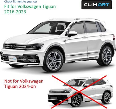 Вітровий дефлектор CLIM ART для Volkswagen Tiguan 2016-2023 Не для Allspace Накладка на вікно автомобіля, Дефлектори дощу, Інтегровані дефлектори, 4 шт. и для Volkswagen Tiguan 2016-2023, Інтегрований