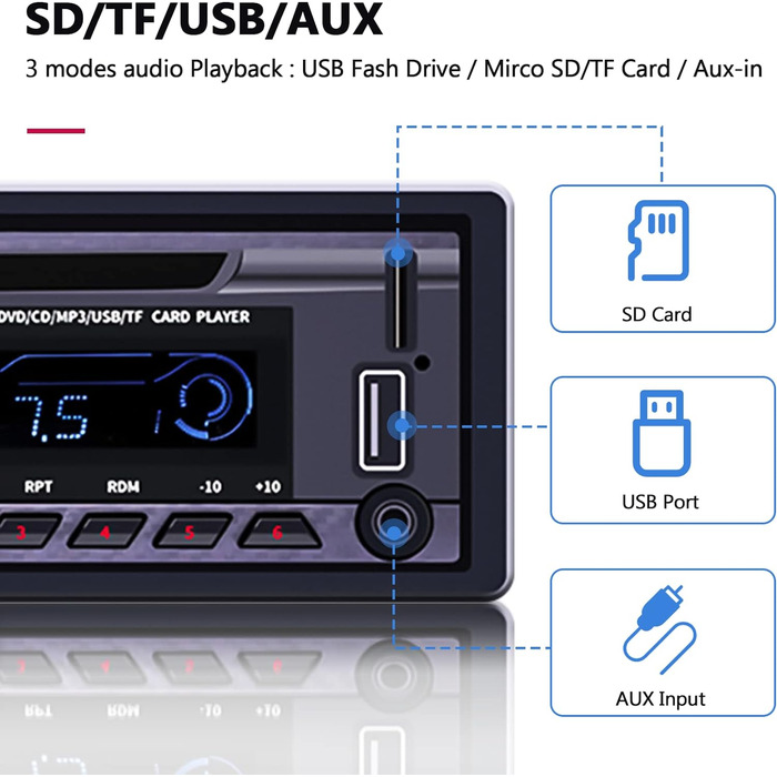 Автомобільна стереосистема Podofo 1 Din CD DVD Bluetooth Handsfree 1Din Автомобільна радіостанція FM USB SD AUX MP3 CD програвач Автомобільна стереосистема з пультом дистанційного керування