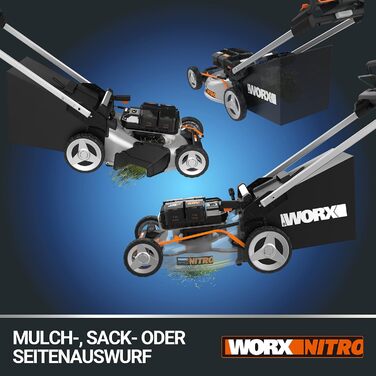 Професійна акумуляторна газонокосарка WORX WG761E Nitro 80V (4x20V), безщітковий двигун, колісний привід, ширина зрізу 51 см