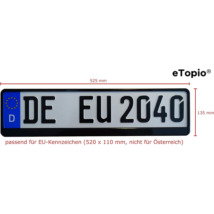 Тримач номерного знака Автомобільний набір eTopio з 4 гвинтами Тримач номерного знака для номерів ЄС 520 мм х 110 мм Кронштейн для автомобільного номерного знака преміум класу Тримач номерного знака Автомобільний кронштейн чорний, 2