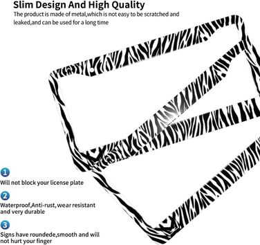 Алюмінієва рамка номерного знака, принт Zebra, універсальний аксесуар, рамка для автомобільної бирки, тримач номерного знака, 2 шт. и Zebra Pattern One Size