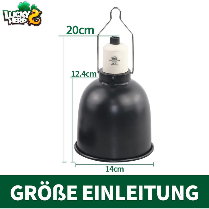 Купольні лампи для тераріуму для рептилій LUCKY HERP 20,5 см, алюмінієва рефлекторна лампа E27 для теплової лампи, максимальний комплект ламп для тераріуму потужністю 250 Вт для UVA UVB лампи Черепаха, бородатий дракон, ящірка (діаметр 14 см)