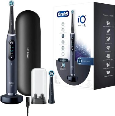 Електрична зубна щітка Oral-B iO Series 9, 2 щітки, 7 режимів чищення, догляд за зубами, магнітна технологія, кольоровий дисплей, зарядний дорожній кейс, чорний онікс