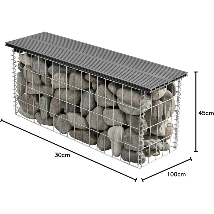 Габіонна лавка стійка до погодних умов 100x45x30 см сіра габіонна лавка