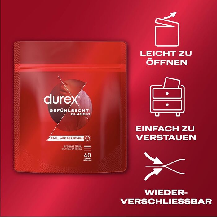 Класичні презервативи Durex Emotional ідеальна посадка та легке розкручування Тонкий, зволожений, прозорий, приємний запах Упаковка 40 шт. (1 x 40 шт. ) 40 шт. (1 упаковка)