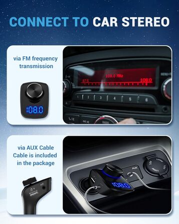 Передавач для автомобіля, автомобільний адаптер Bluetooth 5.0, MP3-плеєр Бездротовий радіоприймач Автомобільний комплект Підтримка 48 Вт (USB-C PD QC3.0)/AUX/TF C. ARD/U-D ISK, ТЕМНО-ЧОРНИЙ