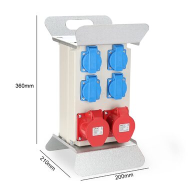 Настінний розподільник Sonnewelt з мініатюрним автоматичним вимикачем і джерелом живлення з важкої гумової шлангової лінії, 5-контактний будівельний розподільник живлення з розеткою 4xSchuko та розподільником живлення CEE Socket 16A TYPE B