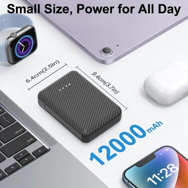 Акумулятор GAROERFAR 12000mAh для жилета з підігрівом - 5V 2A Power Bank для жилета з підігрівом і куртки з підігрівом, портативний зарядний пристрій USB C Power Bank сумісний з iPhone iPad Samsung Tablet тощо