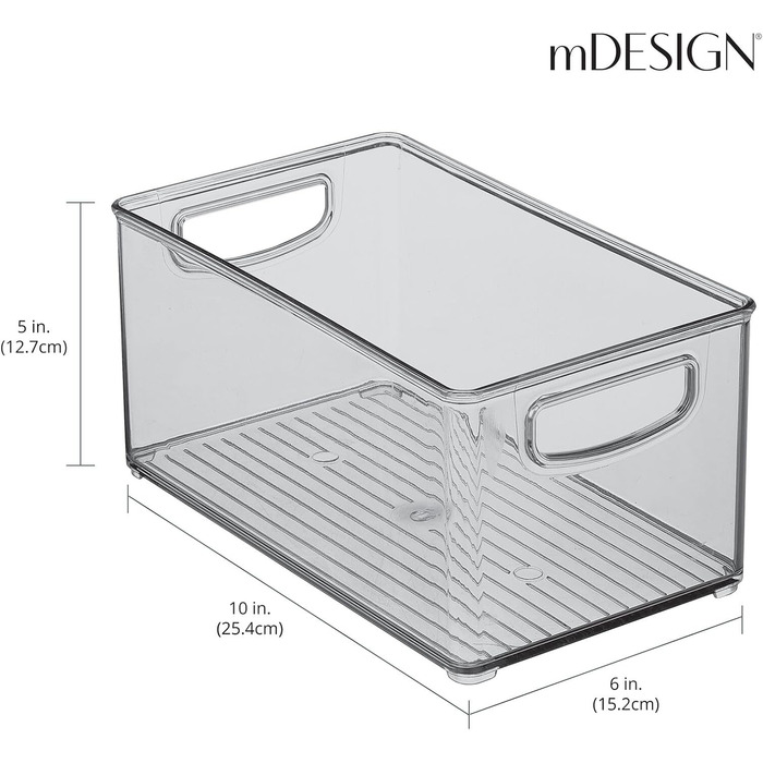 Набір mDesign з 4 ящиків для зберігання з ручками - Практичний холодильник для зберігання продуктів - Пластикова полиця для кухні або холодильника без BPA - Grey Smoke Grey 25.4 x 15.2 x 12.7 см