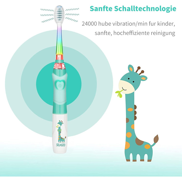 Електрична зубна щітка SEAGO Діти від 3 до 12 років Дитячі зубні щітки з кольоровим світлом Розумний таймер 4 м&39які насадки Водонепроникна дитяча звукова зубна щітка для дівчаток Хлопчики SG-977 (зелена)