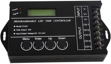 Програмований світлодіодний контролер часу 5-канальний багатофункціональний світлодіодний таймер з диммером для RGBW RGB двоколірний одноколірний світлодіодний диммер чорного кольору з дистанційним керуванням, 12V 24V 20A
