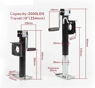 Домкрат для причепа для важких умов експлуатації 2000 фунтів 10 дюймів Кронштейн бічного вітрового кронштейна Поворотна засувка причепа Опорні ніжки Кутовий стійкий кемпер Запчастини для каравану Аксесуари для підйому та опускання будь-якого причепа