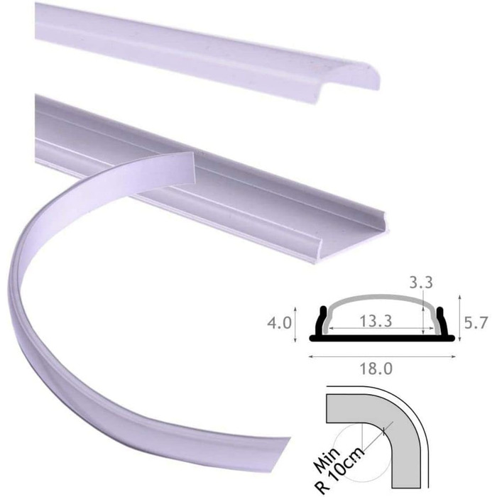 Х профілі, 1 м, гнучкі, алюмінієві (18 мм х 4 мм) для установки світлодіодних стрічок на криволінійні поверхні, з прозорим розсіювачем, в т.ч. торцеві заглушки і кронштейни, 4 шт., 4