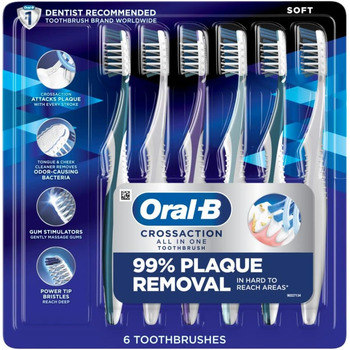 М'які зубні щітки Oral-B CrossAction All-In-One, глибоке видалення зубного каменю, 6 шт. білий, синій 6 шт. (1 упаковка)