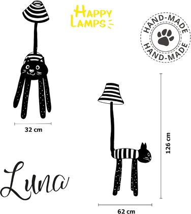 Світлодіодний торшер Happy Lamps Luna, дитяча кімната, ідея подарунка, висота 126 см, дизайнерський світлодіодний торшер, ручна робота, захищений від дітей торшер, найвища якість, ідеальний світильник для дитячої кімнати