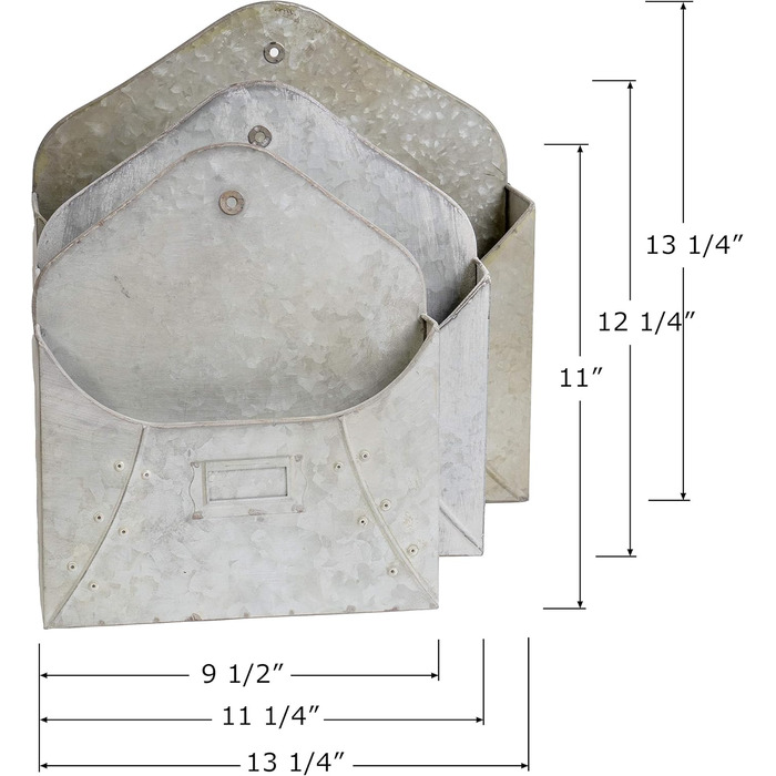 Настінна кишеня з оцинкованого металу в сільському стилі, настінна, декоративний кошик для зберігання, набір з 3 розмірів, 22,9 см, 27,9 см і 33 см