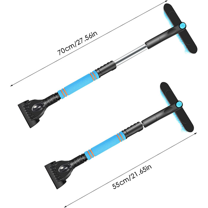 Скребок для льоду з щіткою для снігу, лопата для снігу, 21-27-дюймова знімна автомобільна щітка для снігу, телескопічна щітка для снігу 3-в-1 з довгою ручкою з ергономічною ручкою для легкового автомобіля, вантажівки, позашляховика