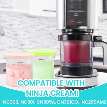 Заміна JUOENLP для пінтів і кришок Ninja Creami 4Pack сумісний з мороженицями Deluxe серій NC300, NC301 і NC299AMZ, контейнерами Creami Pint із герметичними кришками, можна мити в посудомийній машині (NC300EU)