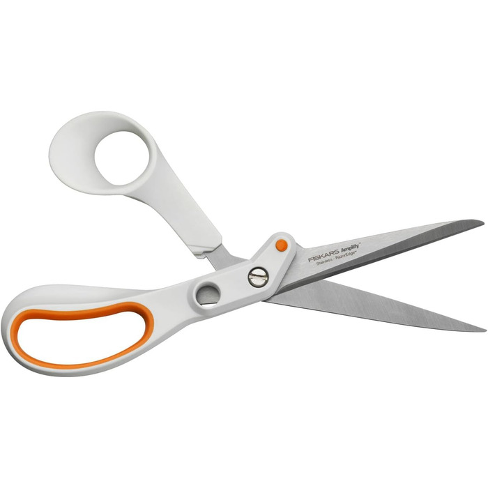 Універсальні ножиці Fiskars Razor Edge, довжина 21 см, лезо з нержавіючої сталі/пластикові ручки, білий/помаранчевий, підсилювач 1005223 універсальні ножиці 21 см