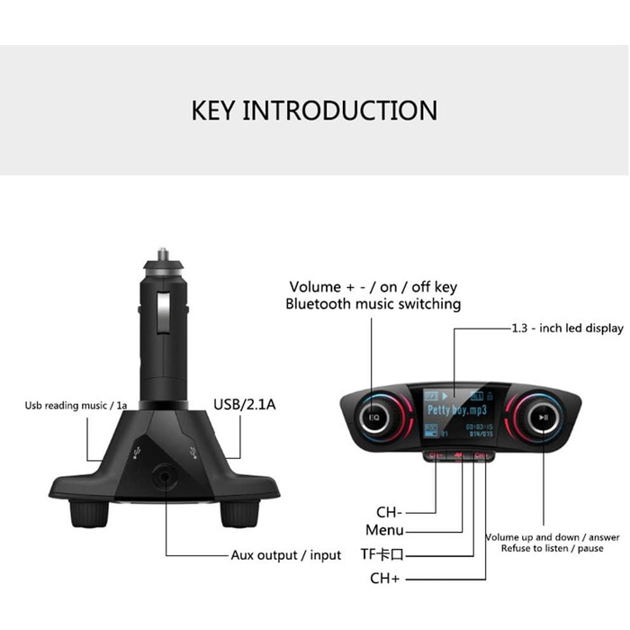 Автомобільний Bluetooth-передавач,MoreChioce Dual USB Bluetooth 4.0 Handsfree Bluetooth адаптер Приймач Bluetooth-передавач Музичний плеєр підтримує TF-карту з 1.3-дюймовим екраном