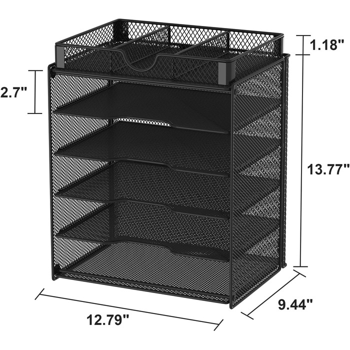 Металевий лоток для документів Samstar, органайзер для лотка для листів Лоток для паперу Настільний лоток для документа формату А4 з 1 додатковим органайзером, чорний 5 рівнів