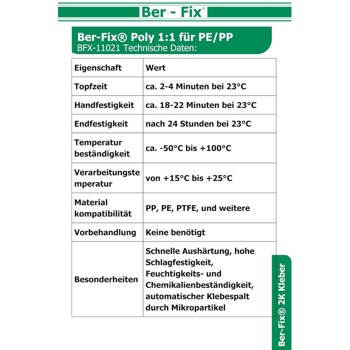Клей Ber-Fix 6x50g 2K Poly 11 PE PP, будівельний клей для поліпропілену (PP) та поліетилену (PE), без грунтовки, швидке затвердіння, в т.ч. 6 порад для змішування, міцний двокомпонентний пластиковий клей Пістолет не в комплекті Стандарт 6