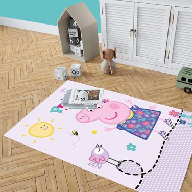 Килимок для дитячої кімнати Peppa Wutz Pig Happy Pink 100 см х 133 см нековзний шумопоглинаючий дитячий килимок ігровий килимок ігровий килимок килимок для дівчаток Джордж дідусь кролик мама тато пельмень Сьюзі цукерка