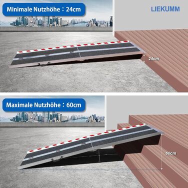 Пандус для інвалідного візка LIEKUMM 243CM, до 300 кг, нековзний алюмінієвий пандус, з опорними ніжками, пандус для сходинок, сходів, відкривання дверей