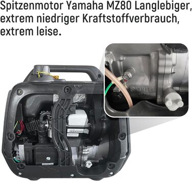 Генератор електроенергії ATIMA 2100 Вт Бензиновий інверторний генератор електроенергії Двигун Yamaha MZ80 з паралельним портом USB, режим ECO, тихий і потужний, легка вага 21 кг, для каравану, кемпінгу, на відкритому повітрі, в надзвичайних ситуаціях